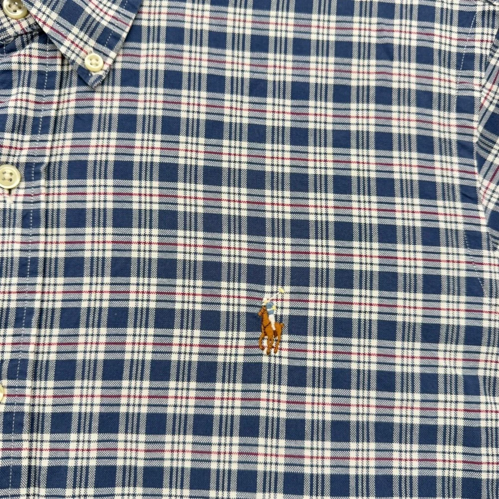 Polo Ralph Lauren Mens XL Classic Fit Plaid Button Down Shirt Navy Blue Cotton